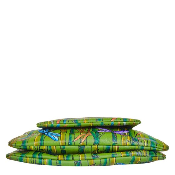 Hand-Painted Leather Women Green Multi-Compartment Crossbody Sling Bag - Picture 7 of 8